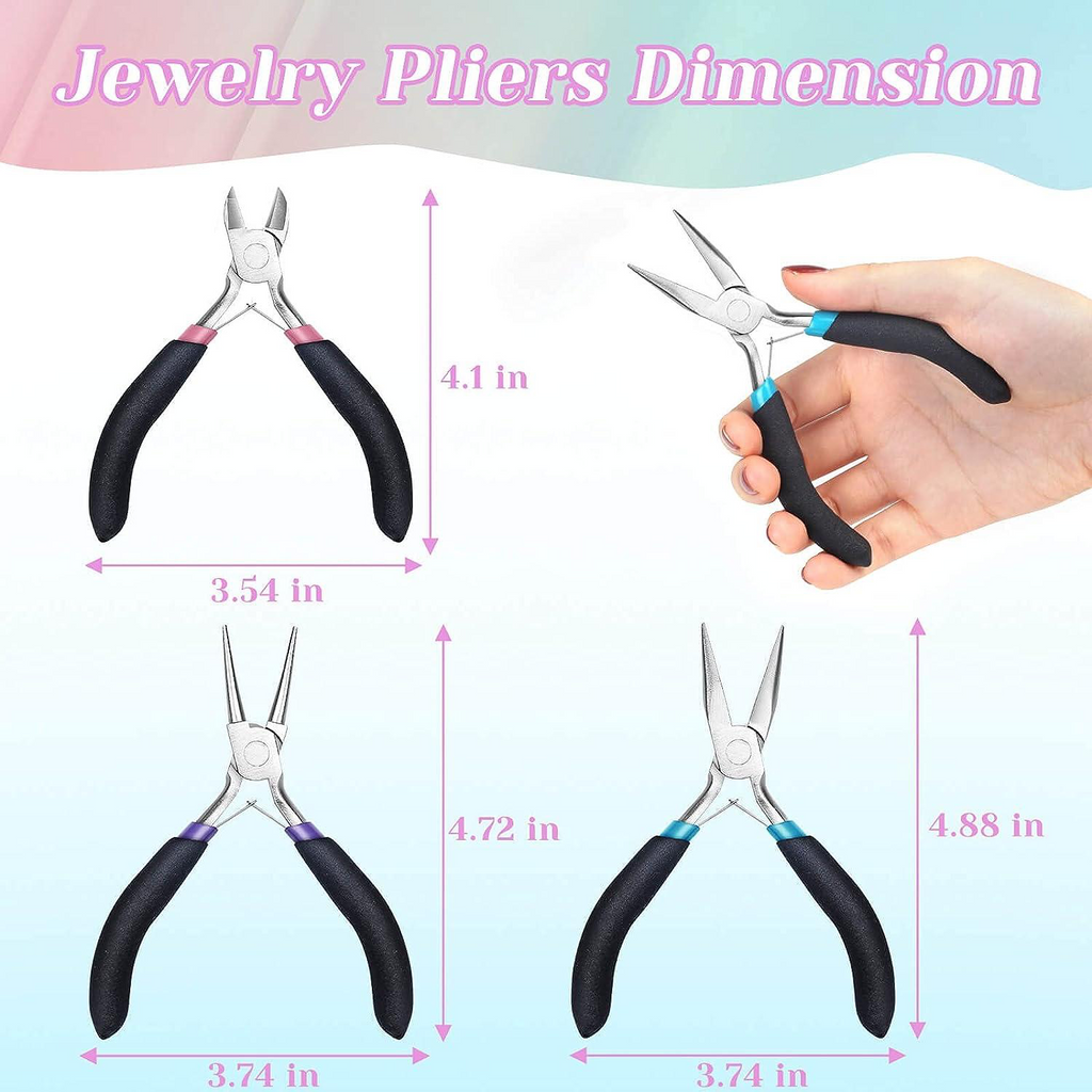 3‑Piece Jewelry Pliers Set – Needle Nose, Round Nose & Wire Cutters with Ergonomic Grip